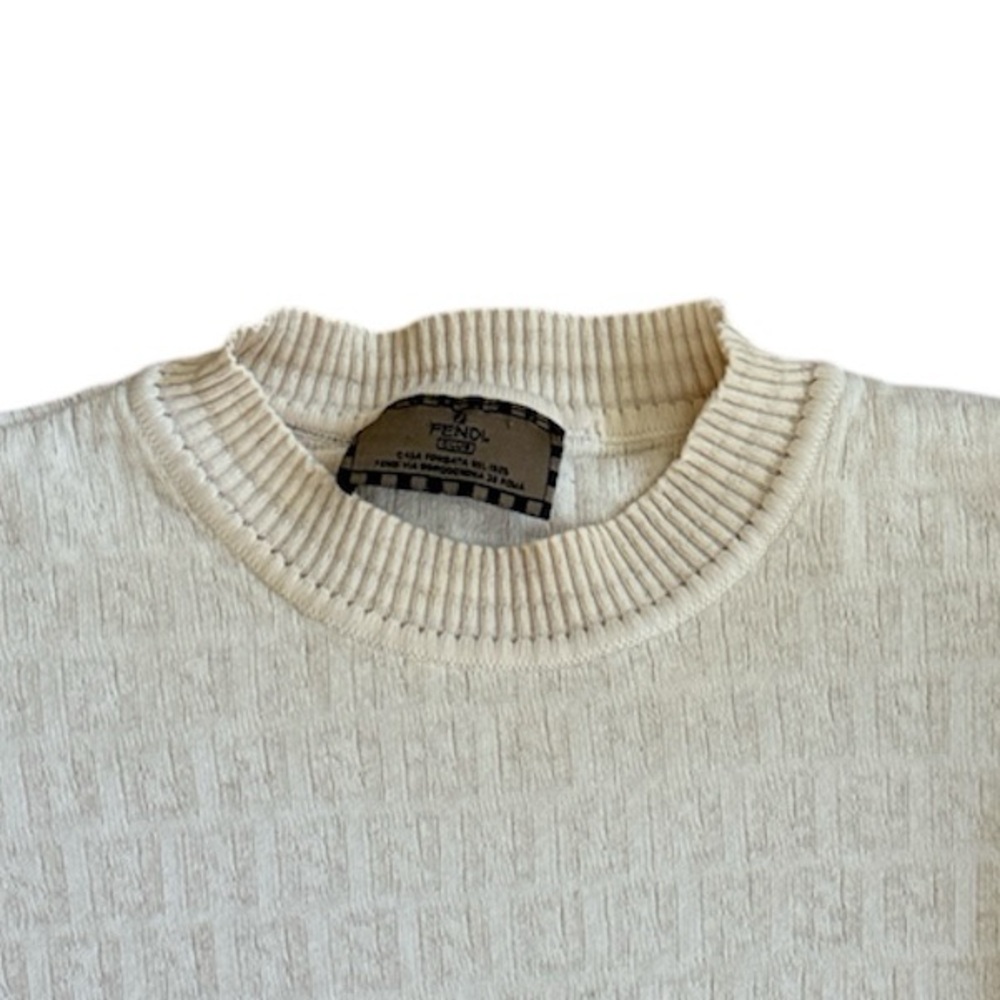 Vintage Fendi Zucca Print FF Logo Cream Crew Neck Sweater - Picture 4 of 5